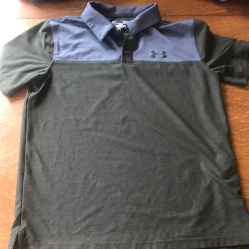 UA Under Armour Army Green with Grey Collar Polo Loose Heat Gear Shirt